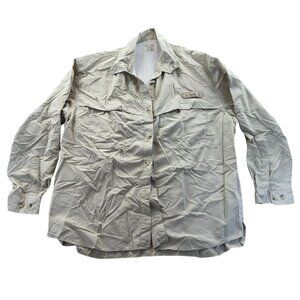 Columbia Women's PFG Fishing Shirt XL Beige Vented Long Sleeve Button Up Outdoor